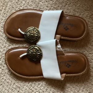 Patricia Nash White and Tan Sandals with Gold Accents